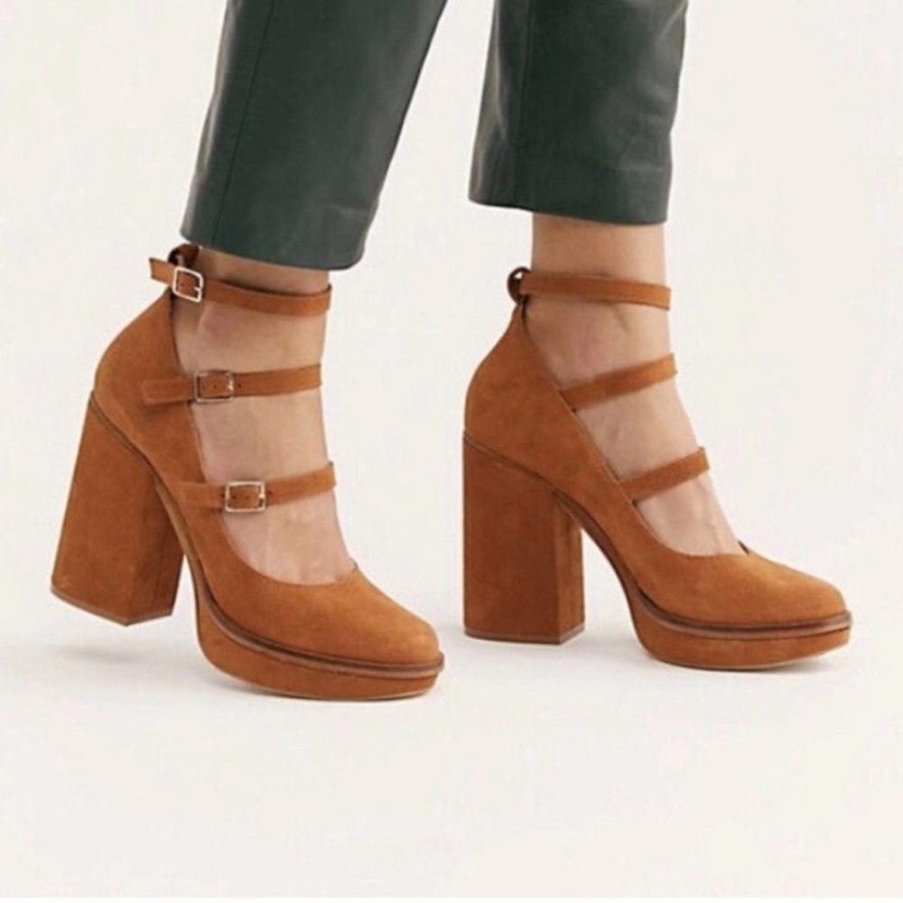 Free People Perfect Pair Suede Block Platform Heels 38